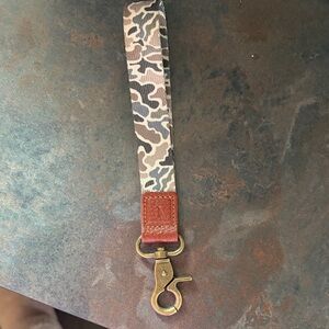 Camouflage Pattern Leather-Trim Key Lanyard - Brown/Green